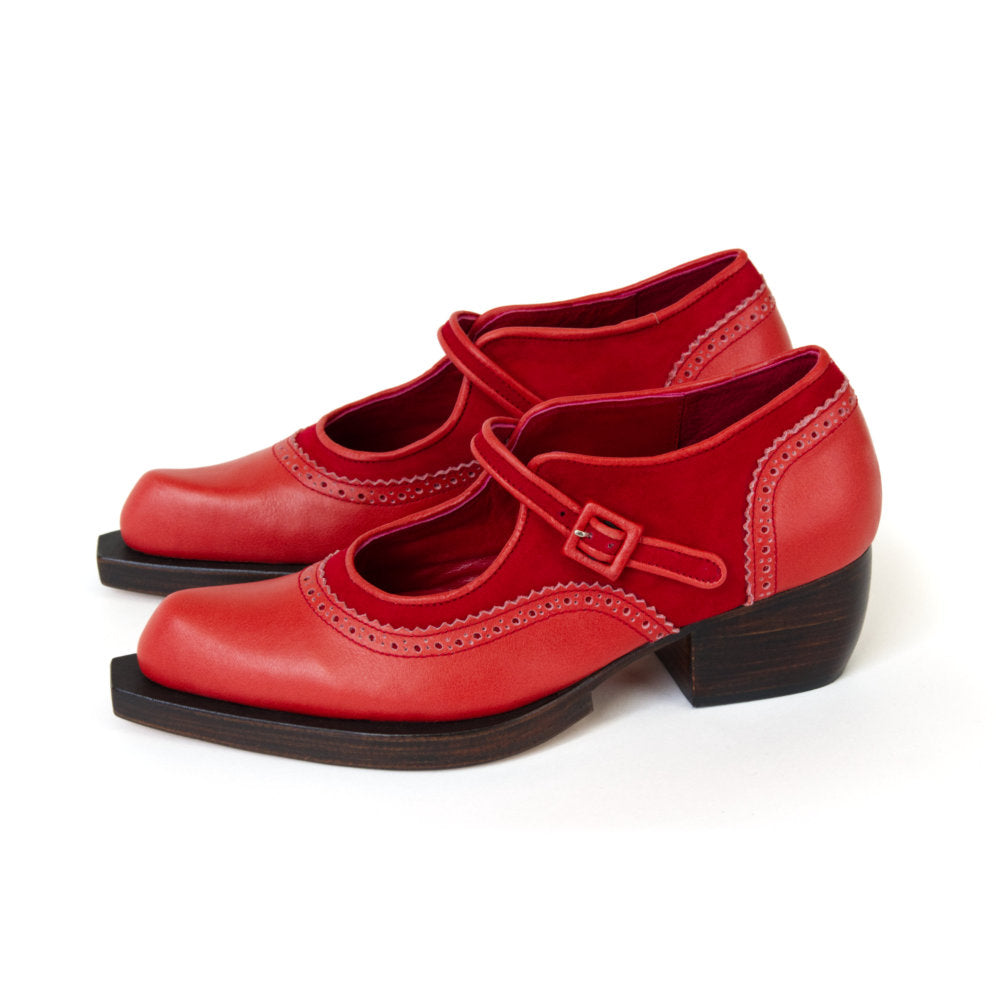Stella - Red leather/red suede